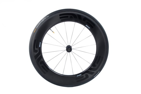 The front Wheel has a depth of 85mm and width of 26mm.  We paired this with a 25mm Continental Competition tubular.